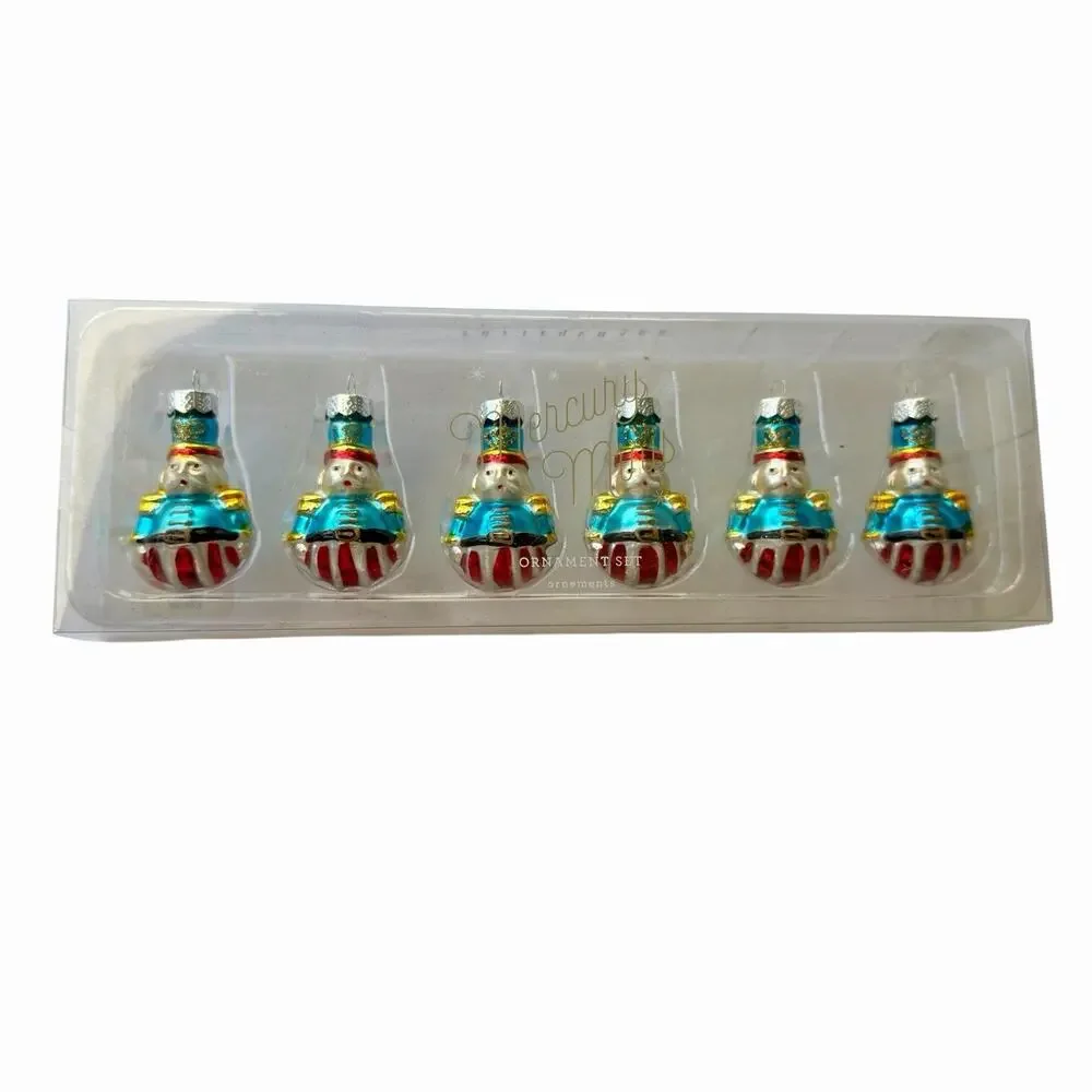 Pottery Barn Mini Mercury Glass Nutcracker Soldier Ornaments Set of 6 New In Box